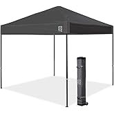 E-Z UP Ambassador Instant Pop Up Canopy Tent, 10' x 10', Roller Bag and 4 Piece Spike Set, Steel Gra
