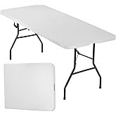 FDW Folding Half Portable Foldable Table for Parties Backyard Events (White, 6 FT 70 * 29) (White, 6