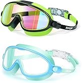 Seago Swim Goggles 2 Pack Anti-Fog Anti-UV Wide View Swimming Goggles for Kids 3-14